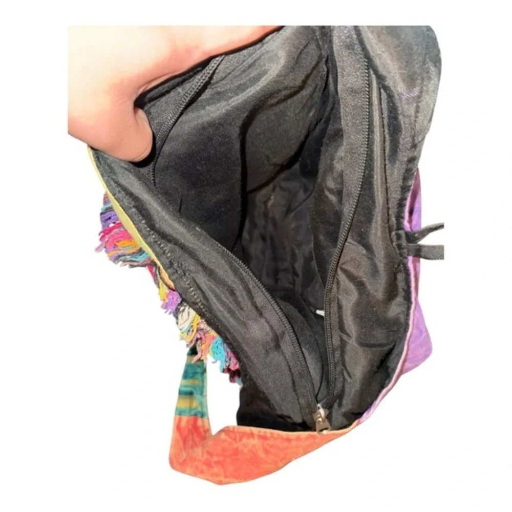 Boho Shoulder‎ crossbody satchel bag Boho Patchwork Multicolor Fringe Button